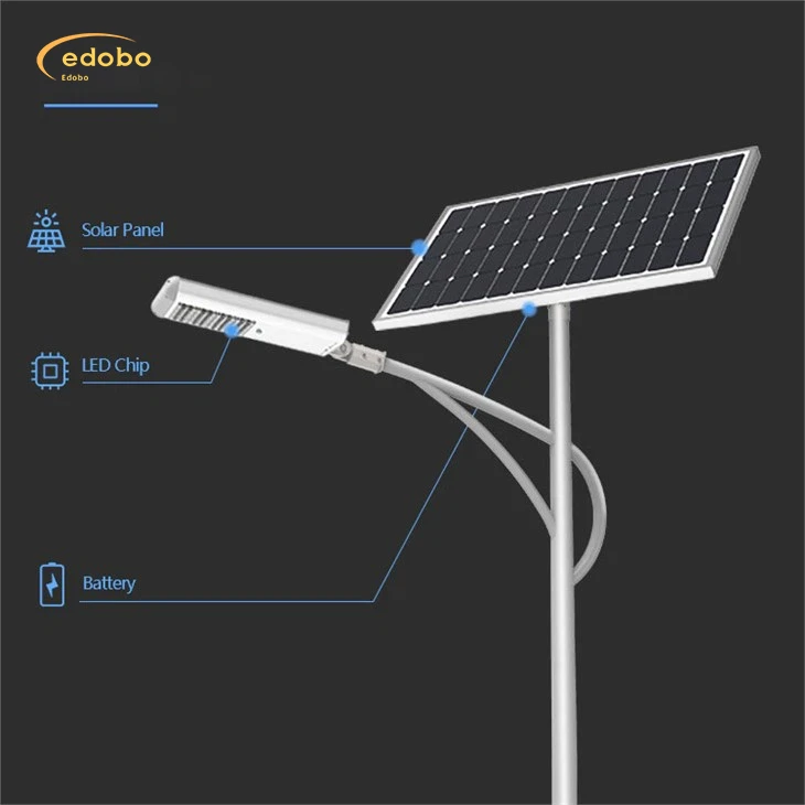 LED ielas apgaismojums ar litija bateriju saules ielu apgaismojumu